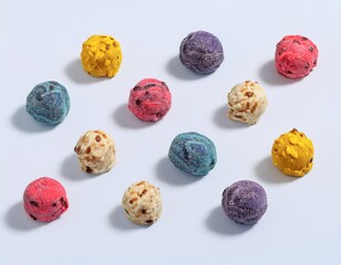 Generation Alpha food menu: a charming isometric of colorful Energy Bites food icons on a white background.