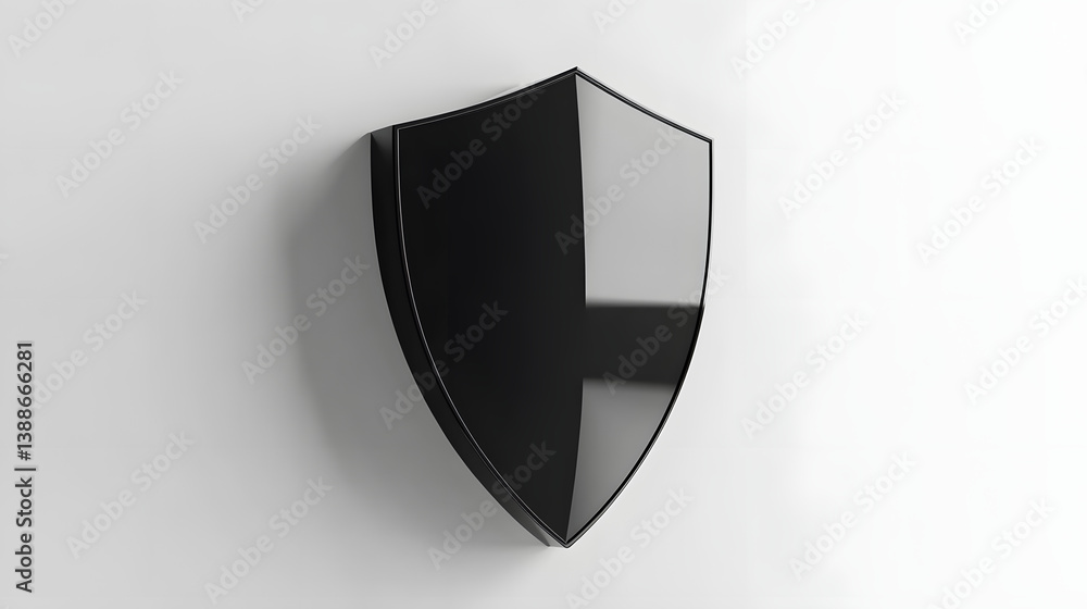 Poster cyber security safety shield in minimalistic style. 3d vector illustration. white background
