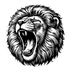 Obraz premium Lion portrait sketch engraving black and white outline. Scratch board imitation. illustrated in vintage line art style on a white background. 