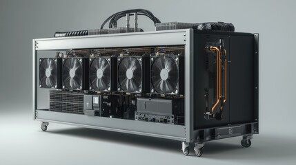 Modern industrial computer system showcasing integrated cooling and powerful fans