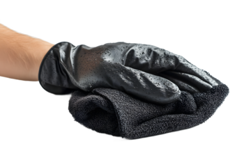 Gloved Hand Cleaning with Black Microfiber Cloth