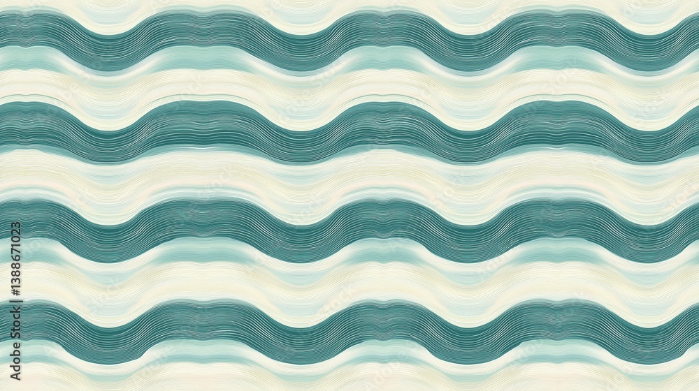 Aufkleber seamless horizontal wave line pattern with soft green and cream tones