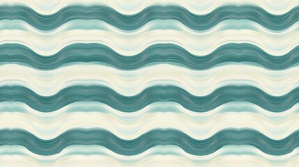 Seamless Horizontal Wave Line Pattern with Soft Green and Cream Tones