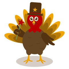 Happy Thanksgiving Turkey Character. Isolated on White Background. Flat Vector Illustration