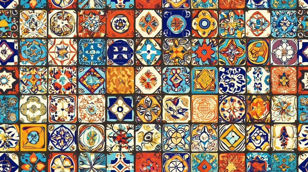 Poster colorful modular wallpaper design with square tile patterns