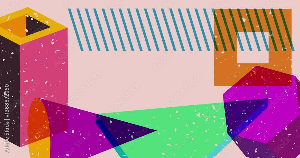 Poster colorful geometric shapes animation. object in trendy riso graph design. geometry elements abstract 