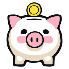 Piggy bank front view. Editable color vector