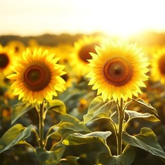Obraz premium Stunning Sunflowers at Sunset in a Field