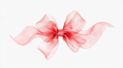 Soft Pink Sheer Fabric Bow with Flowing Tails on White Background