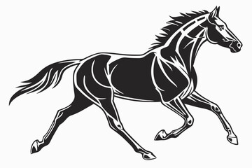 black and white silhouette of a running horse
