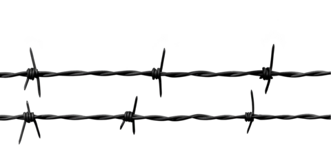 Isolated Black Barbed Wire Illustration with Sharp Metal Spikes for Protection
