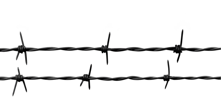 Isolated Black Barbed Wire Illustration with Sharp Metal Spikes for Protection