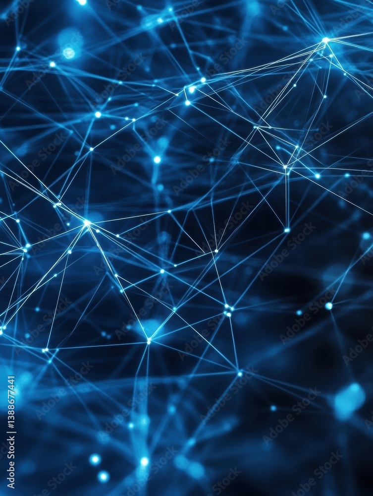 Aufkleber Structured futuristic pattern of glowing digital nodes connected by thin lines in a deep blue and white cyber theme
