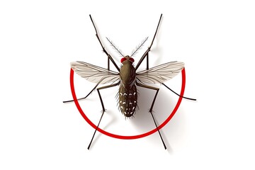 Aedes Mosquito Detailed with Red Circle on White Background for Medical Use
