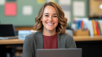 Innovative teacher utilizing technology in classroom educational setting gigapixel quality inspiring learning