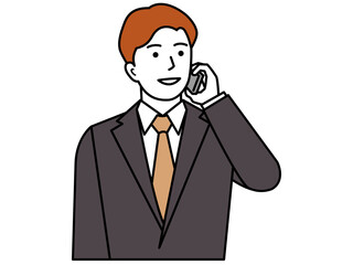 スマホで電話するスーツの男性。その2