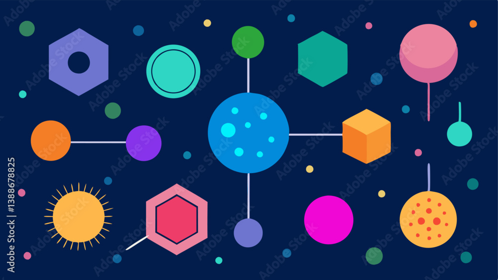 Poster nanoparticle grid a grid of colorful nanoparticles each with distinct shapes and sizes representing 