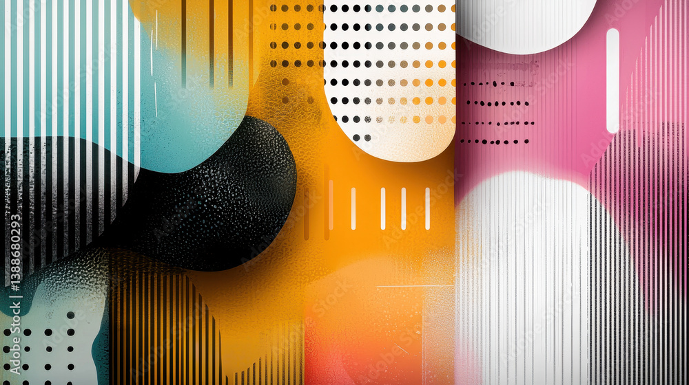 Poster Abstract Colorful Illustration with Overlapping Shapes, Stripes, Dots, and Textures Providing Ample Copy Space for Creative Design Projects and Concepts