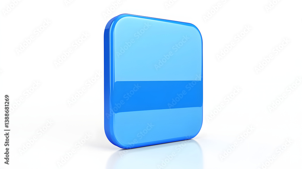 Poster blank mobile application icon, button - blue square with round corners. 3d rendering, white backgrou