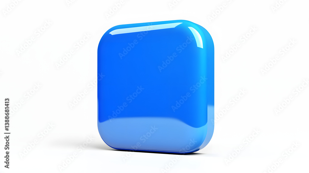 Aufkleber blank mobile application icon, button - blue square with round corners. 3d rendering, white backgrou