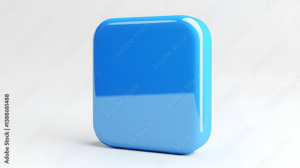 Aufkleber blank mobile application icon, button - blue square with round corners. 3d rendering, white backgrou