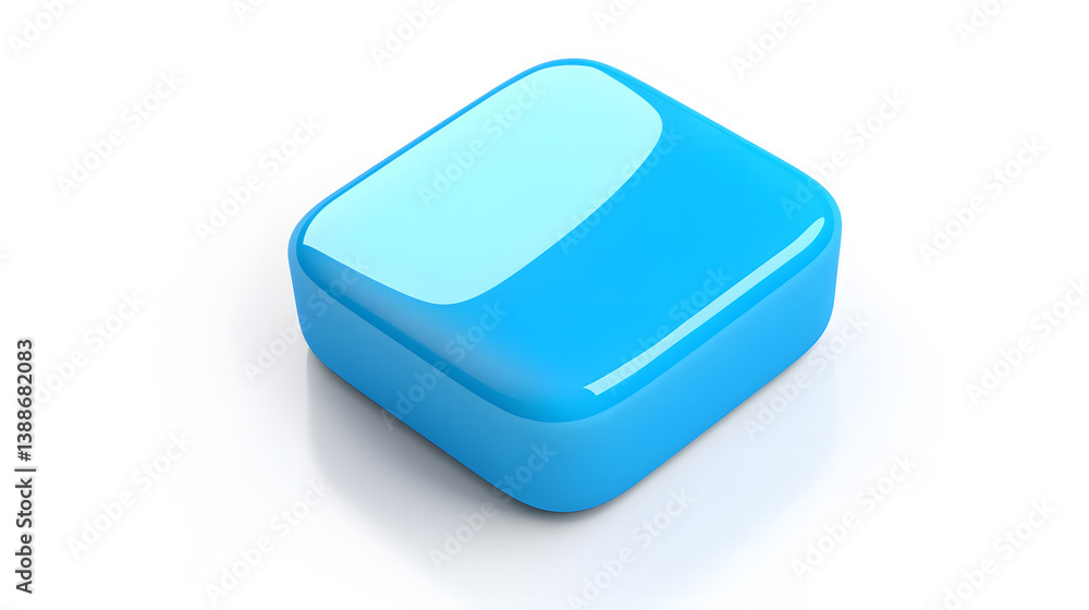 Poster blank mobile application icon, button - blue square with round corners. 3d rendering, white backgrou