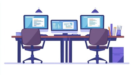 Modern Workspace with Dual Monitors and Ergonomic Chairs Design