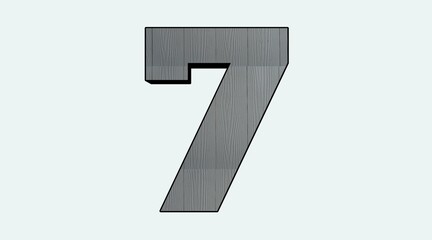 Large Gray Textured Wooden Number Seven Illustration