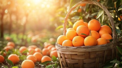 Golden Hour Oranges: A Basket of Sunshine in an Orchard