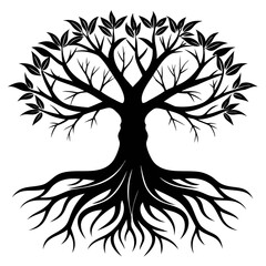 High-Quality Tree Roots Vector Silhouette Black Halloween Icon on Transparent Background for Creative Projects