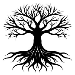 Spooky Tree Roots Illustration Black Vector Silhouette for Halloween Graphics on Transparent Background