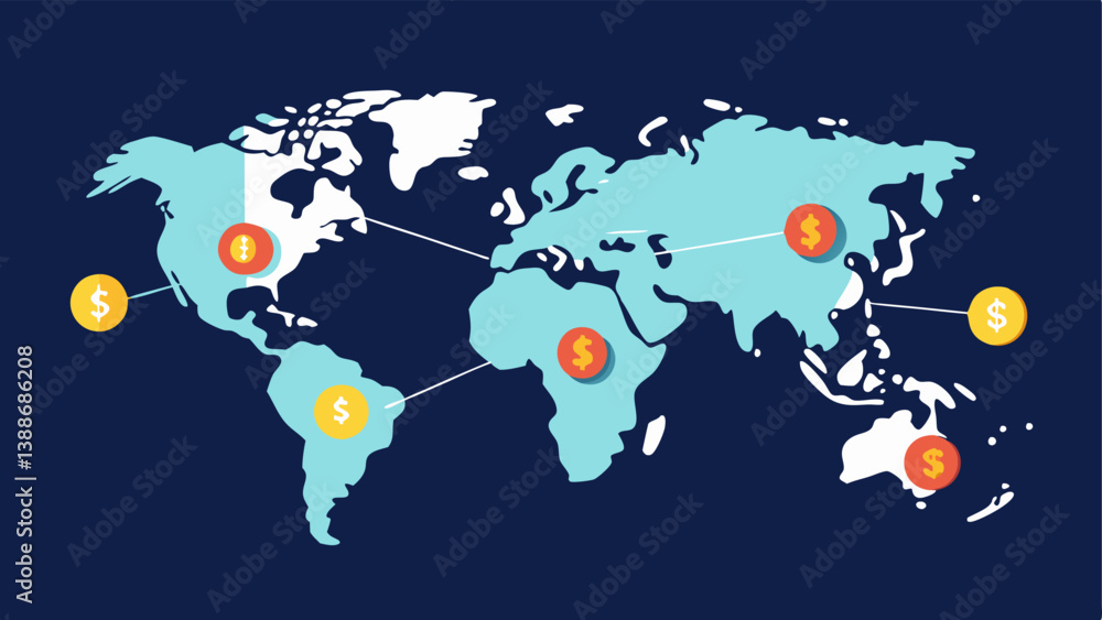 Poster global connection map a world map with digital connections showing a few countries lit up with wealt