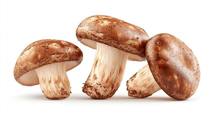 Three fresh shiitake mushrooms isolated on white background. (1)