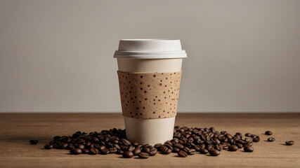 A steaming cup of coffee nestled among aromatic roasted beans, showcasing the simple pleasure of a daily caffeine fix on a wooden surface.