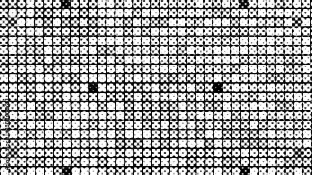 Poster blinking square shapes forming a grid with a half tone effect