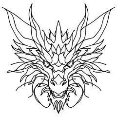 Dragon Head Line Art.
