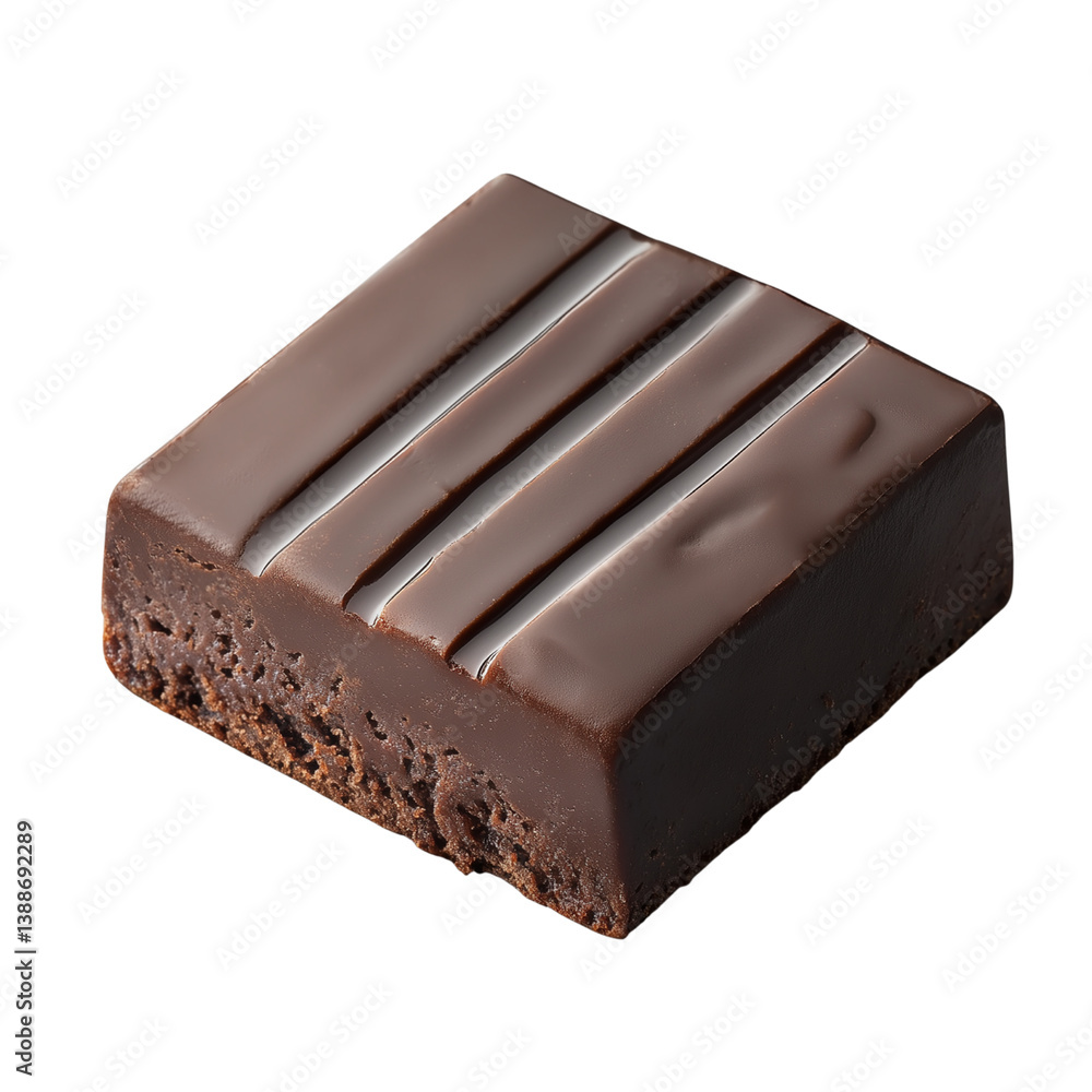 Poster a rich, square piece of chocolate fudge with distinct lines on top for a dramatic presentation. isol