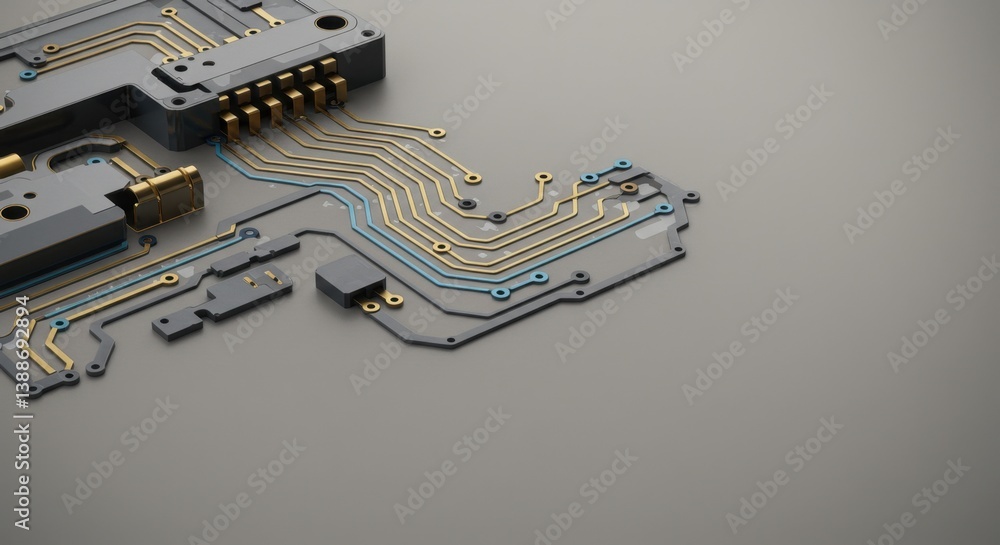 Poster abstract 3d render of circuit board technology modern electronic components microchip design