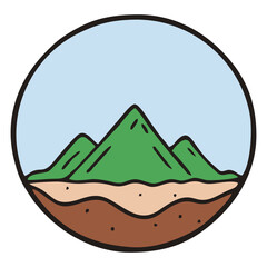 Mountain earth soil inside circle. Editable color vector