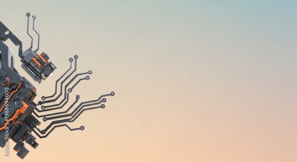Poster abstract technological circuitry design: a futuristic 3d render of complex electronic components and