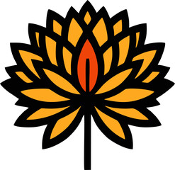 Lotus Flame Design. This striking design features a stylized lotus flower with vivid yellow petals and a bold red flame in the center. The intricate, symmetrical arrangement of the petals creates
