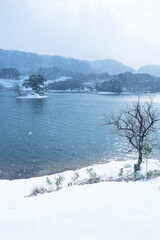 冬の多鯰ヶ池の雪景色 鳥取県 多鯰ヶ池