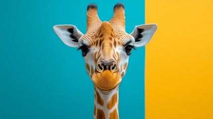 Fototapeta premium カラフルな背景のキリン