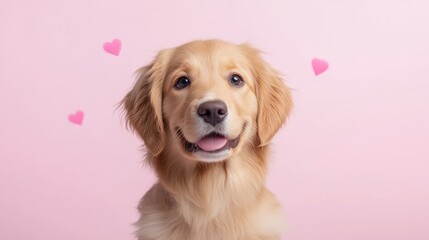 Golden Retriever, Pink Hearts