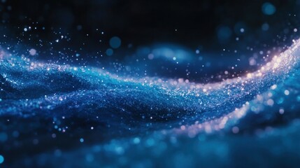 Abstract digital art of swirling particles in vibrant blues