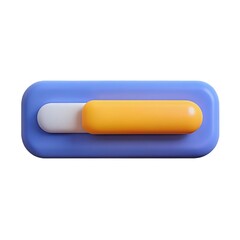 A close up of a blue and yellow toggle switch in the off position on a white background isolated