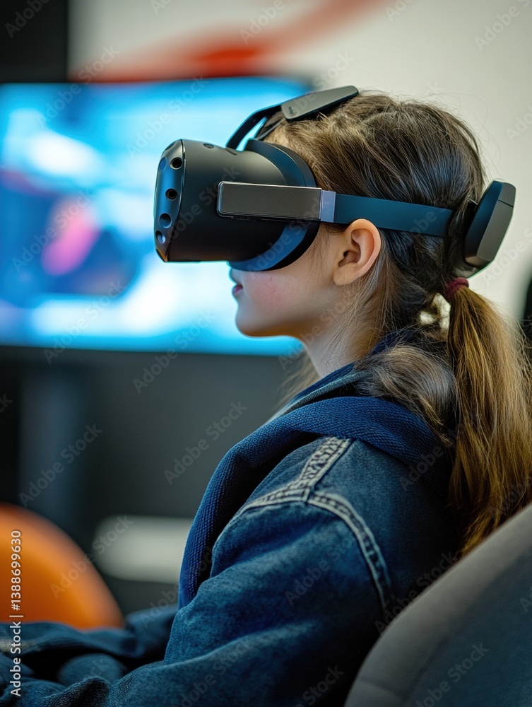 Aufkleber student engages in immersive virtual reality education within a futuristic digital classroom environ