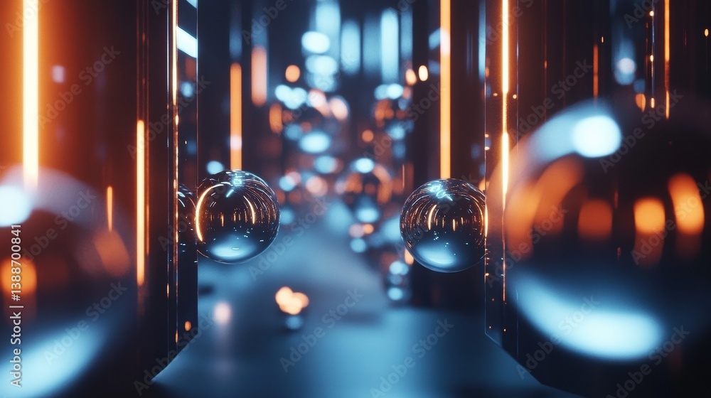 Aufkleber Floating holographic spheres create a futuristic ambiance with glowing reflections in a minimalistic digital art setting