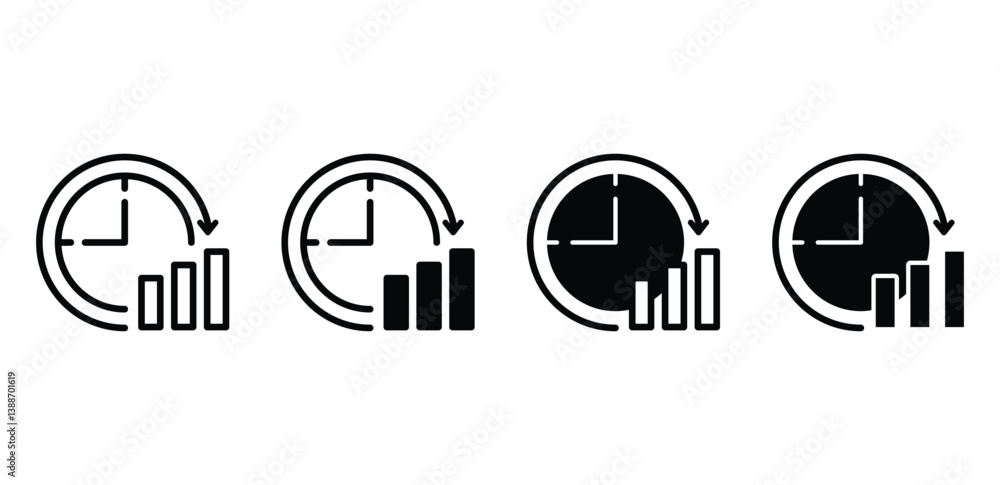 Poster business timeline icons clock and bar graph progression vector design