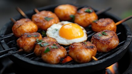 Grilled scallops and fried egg